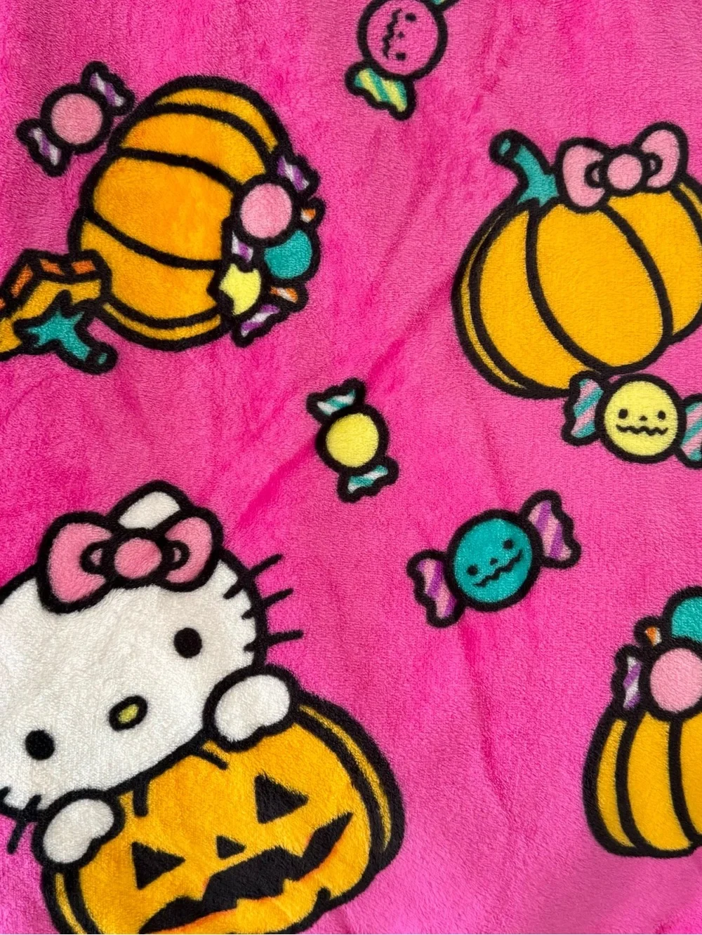 🎃 Hello Kitty 🩷 Sanrio Pink Halloween Pumpkins Candies Blanket 50” x 70” NWT